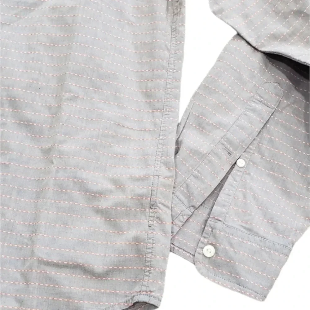 J. Crew Gray Striped Cotton Slim Shirt XL